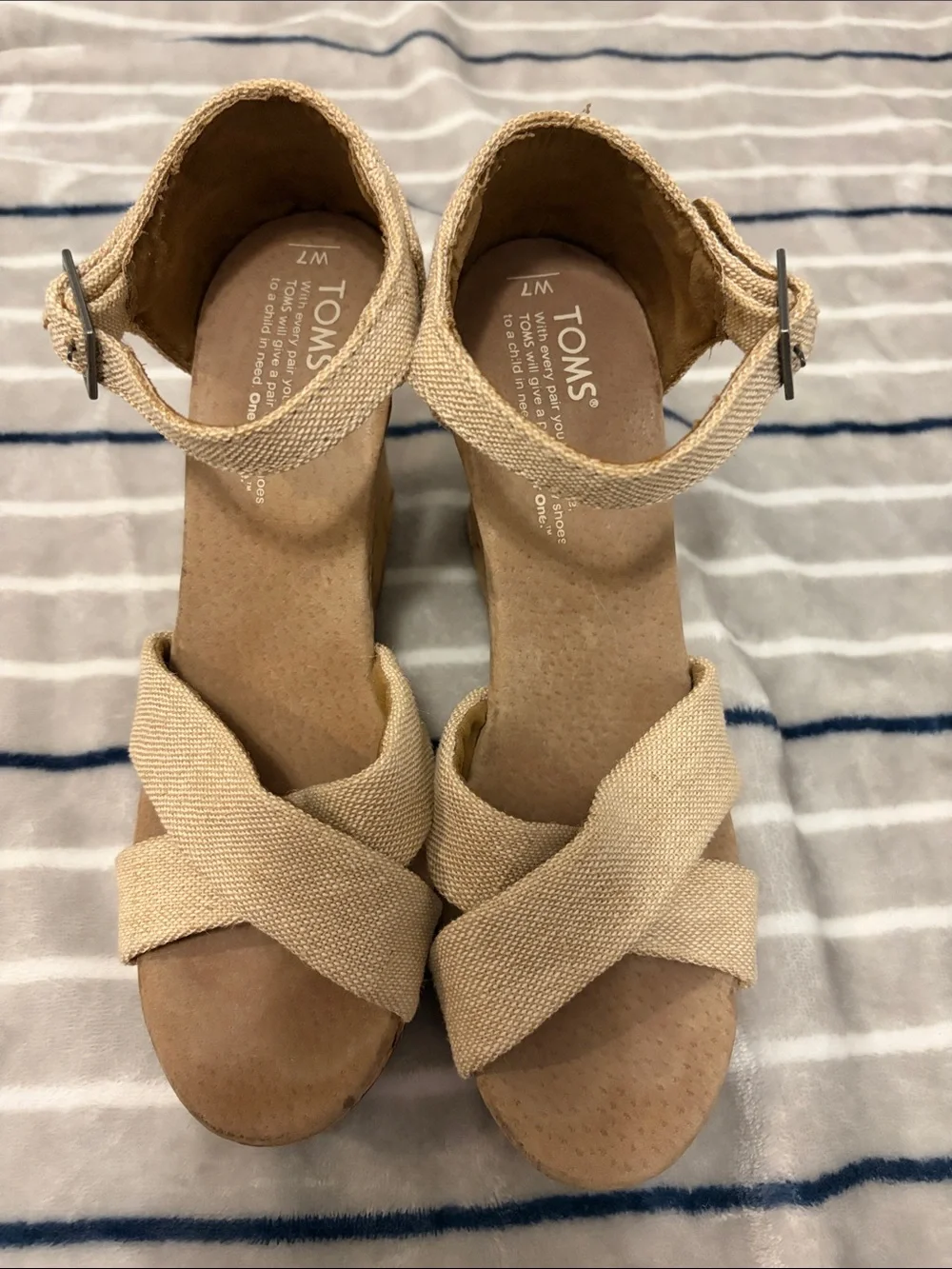 Toms Natural Beige Crisscross Wedge Sandals - Women